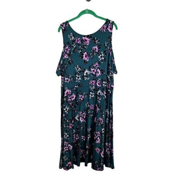 Torrid Dress 22 Green Midi Floral Cold Shoulder Feminine Tropical Retro Boho 80s - Picture 10 of 15